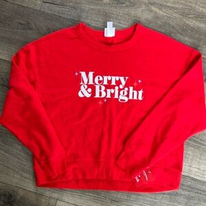 New Merry & Bright Christmas Holiday Oversized Sweatshirt Size Medium
